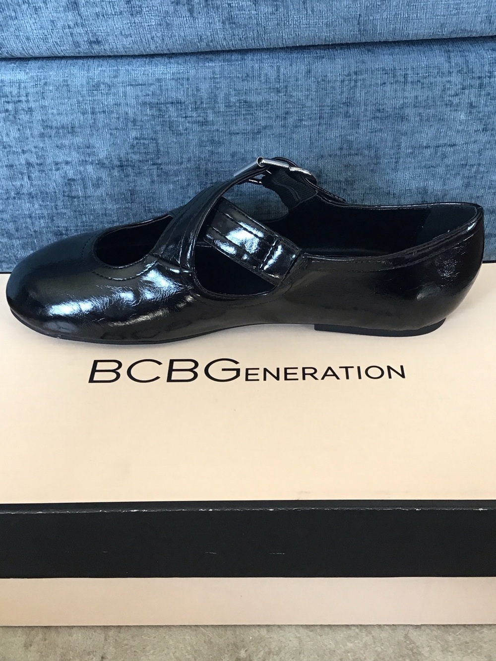 BCBGeneration Maya Black Patent Mary Jane Flat with Buckle - Picture 2 of 6